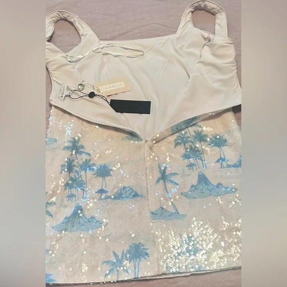 NWT Gianni Bini x DANNIJO Twiggy Size 4 Sequin Palm Tree Mini Tank Shift Dress - Picture 3 of 6